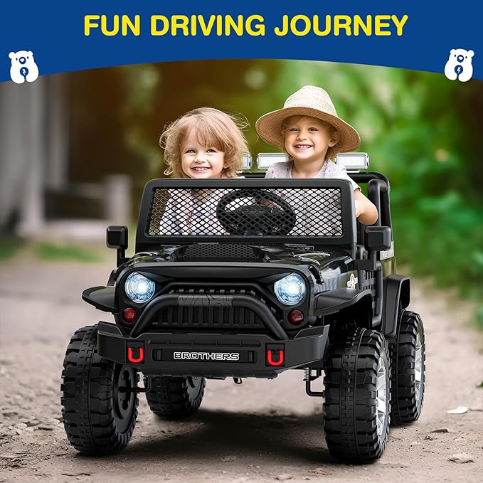 L8 2 Seater Ride On Car, 12V Kids Electric Car w/Remote Control, 4-Wheel Suspension, Bluetooth Speaker, Multi Music Modes, 3 Speeds, LED Lights, Xmas & Birthday Gift Ideas for Kids Ages 3+