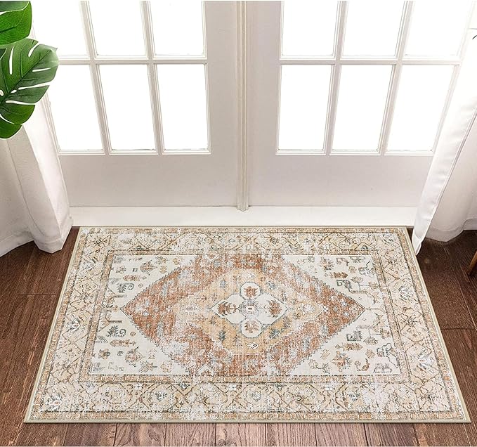Lahome Boho Kitchen Rugs Washable - 2x3 Small Non-Slip Entry Rugs for Inside House Oriental Throw Area Rugs for Bedroom Accent Distressed Floor Doormat Carpet for Bathroom Entryway Laundry Living Room