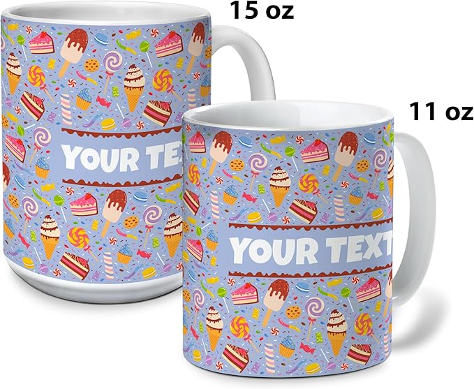 Personalized Mug for Kids - Sweets - Custom Name/Text, Ceramic Hot Chocolate/Cocoa/Coffee Cup for Boys/Girls, Birthday/Christmas/Holiday Gift - 11 oz, Red Handle