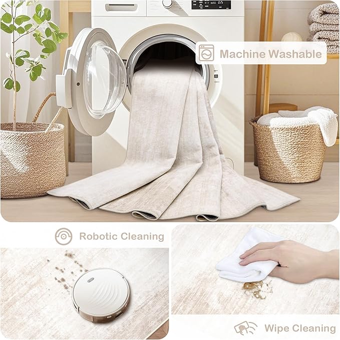 Area Rugs 9x12 Living Room: Washable Rug Modern Abstract Large Rugs Soft Non Slip Neutral Rug Stain Resistant Indoor Carpet for Bedroom Kitchen Dining Room Table Nursery Home Office Rugs(Beige,9'x12')