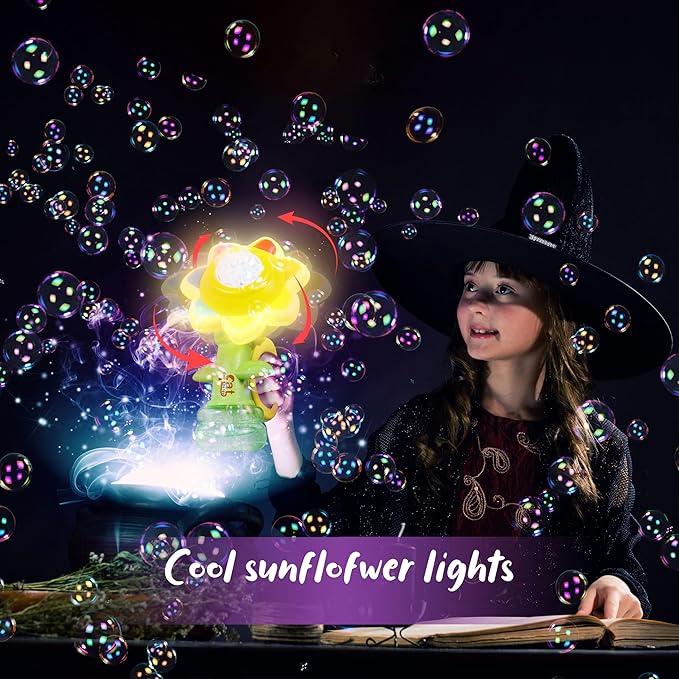 Sunflower Bubble Machine for Kids Automatic Flower Bubble Toy with Colorful Lighting for Toddlers Handheld 20000+Bubbles 3 Modes Fun Swing Dance Bubble Maker Blower Blaster Outdoor Toys Type-C Blue