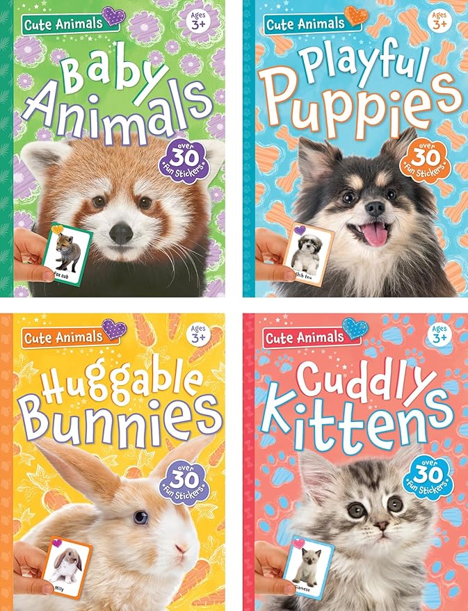 Cute Animals Poster Sticker Book - 4-Book Bundle for Kids Ages 3+, 400+ Stickers, 28 Mini Posters, 4 Giant Fold-Out Posters in 48 Full-Color Pages