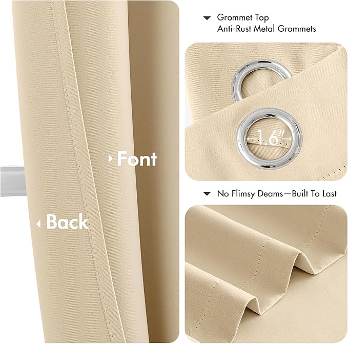 MIULEE Cream Beige Blackout Curtains for Bedroom Living Room 72 Inches Long 2 panels, Thermal Insulated Room Darkening Drapes Solid Grommet Noise Reducing Light Blocking Window Curtains W40 x L72 Inch