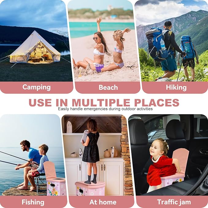 Upgrade XL Portable Toilet for Adults, Extra Large Portable Travel Floding Toilet, Camping Tall Toilets with Lid for Adults and Kids Compact Potty for Car,Hiking,Beach and Camping