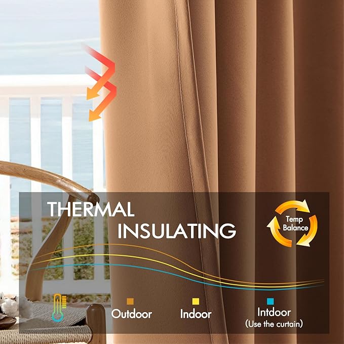 ANRODUO Back Tab Blackout Curtains for Bedroom Living Room, Rod Pocket Pinch Pleated Thermal Insulated Room Darkening Curtains 72 Inches Long 2 Panels, Brown, 42 x 72 Inch