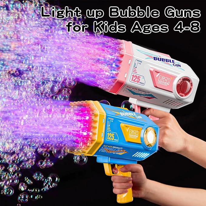 Bubble Gun, 125 Holes Bubble Machine with Lights, Bubble Guns for Kids Ages 4-8 Year Old, Big Bubble Gun Blaster for Wedding, Halloween Outdoor Toy Birthday Bubble Maker Party Favors (Blue)