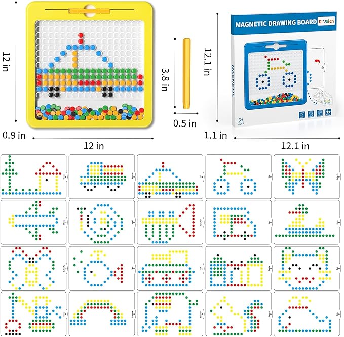 Large Magnetic Dots Board for Kids, Magnetic Drawing Board for Toddlers, Magnetic Dot Art with Magnetic Pen, Montessori Preschool Education Travel Toys for Kids Boys Girls Age 2 3 4 5 6 7 Years Old