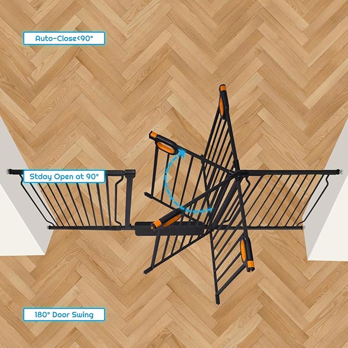 owlie Baby Gate Indoor 75-85 Inch, Extra Wide Safety Gate for Dogs Large Stairway Gate Adjustable Baby Gates Pressure Mount Wide Gate for Pet Stairway Doorway No Drilling Black (30.5'' Tall)