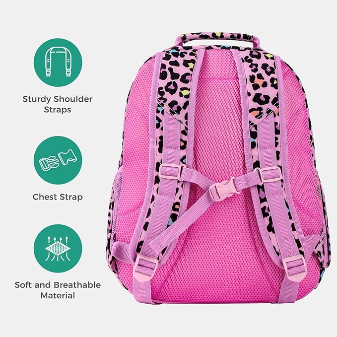 Choco Mocha Unicorn Backpack for Girls, Elementary School Backpack for Girls Ages 6-8 Kids Kindergarten Backpack Bookbag 17 Inch with Chest Strap, Pink