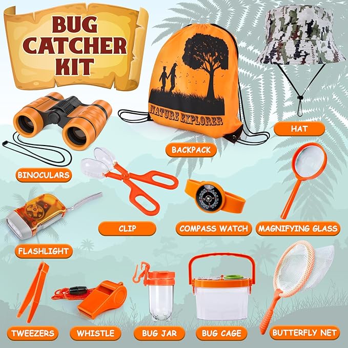 ESSENSON Bug Catcher and Kids Explorer Kit, Outdoor Bug Catching Explorer Adventure Kit with Binoculars, Summer Outdoor Toys for Kids Ages 4-8