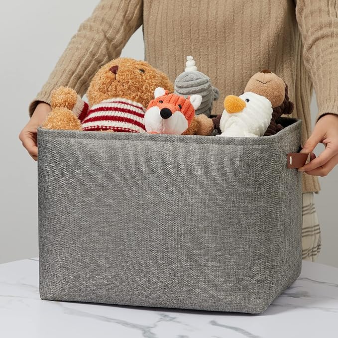 DULLEMELO Grey Storage Baskets for Organizing 2 Pack 16"x12"x12" Fabric Shelf Baskets for Gifts Empty Large Storage Organizer for Closet,Clothes,Toys,Bedroom (Grey)