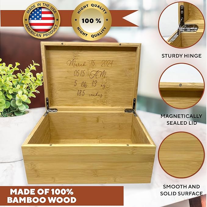 Custom Newborn Keepsake Box Baby - First Birthday Memory Box for Kids, Inside Space, Engraved Time Capsule Boxes 1st Birthday Keepsakes Gifts for Babies, Baby Gift Shower for New Parents, 11x8x4,75 in