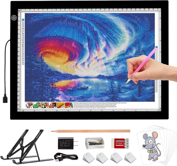 A4 LED Light Box for Tracing, elice Artist Drawing Lightbox Light Table Light Pad Light Copy Board, Up to 8000 Lux Super Bright Lightpad for Cricut Weeding Vinyl, Diamond Painting, Sketching (Black)