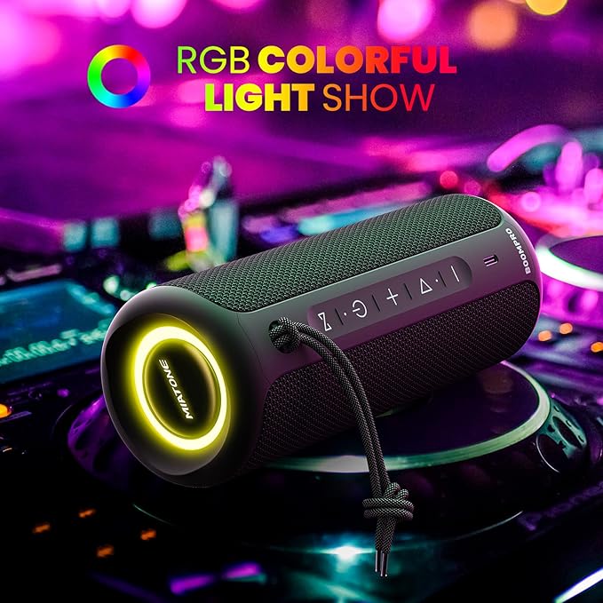 MIATONE Bluetooth Speakers 36W Portable Speaker with Stereo Sound Bass, Bluetooth 5.3 Wireless USB Type C Outdoor, 5000mAh 24H Playtime IPX7 Waterproof, Boy Friend Gifts for him (Black)