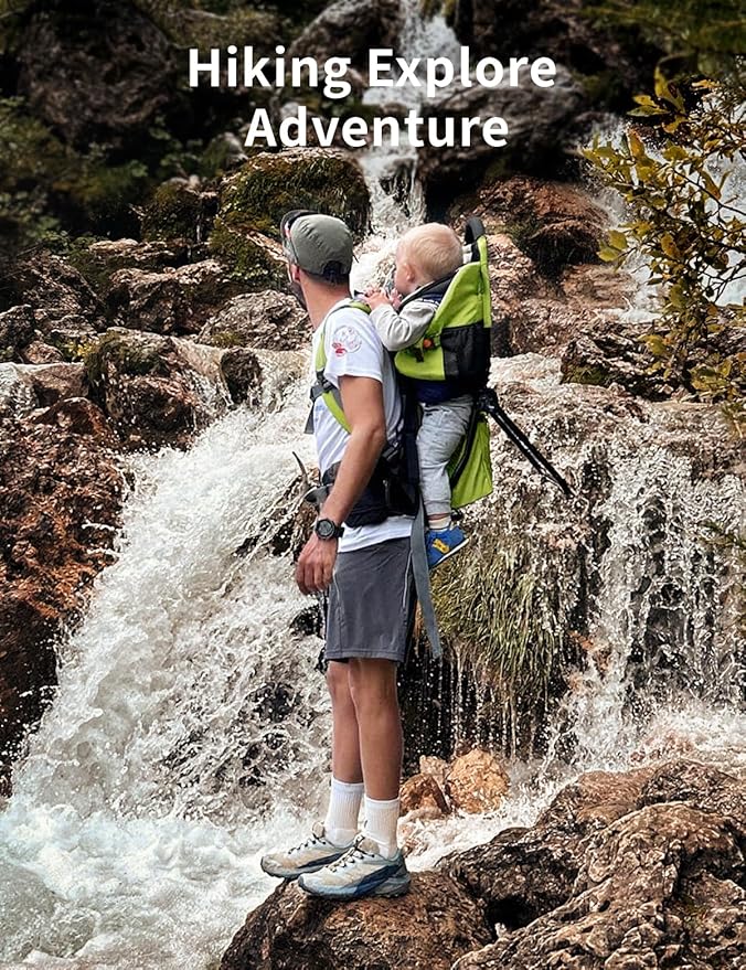 besrey Baby Backpack Carrier, Toddler Hiking Backpack with Safety 3-Height Seat, Adjustable Straps&Waist Belt, Foldable Frame Lightweight Large Capacity Child Carrier for Hiking (Green)