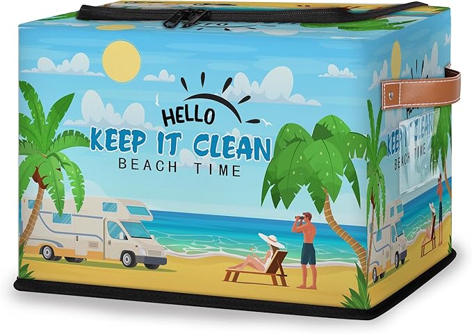 Rectangular Storage Baskets for Shelves - Waterproof Foldable Laundry Basket, Nursery Hamper, Reusable Toy Bin for Organizing Toys, Books, Clothes, Closet 14"x10.2" x10.4"(Beach)