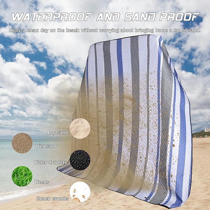 Waterproof Picnic Mat, Outdoor Camping Oversized Field Blanket. Portable Thickened Camping Blanket, Suitable for Beach, Camping, Music Festival, Party, Outdoor Adventure. (Black&Blue&White, 80”x80”)