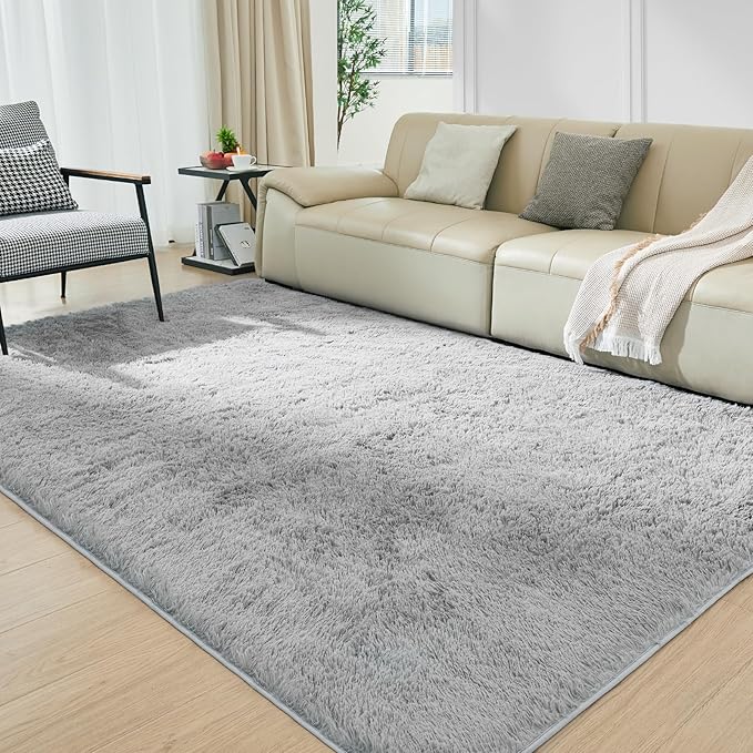Rugs for Living Room 6x9 Light Grey, Large Big Fluffy Shag Fuzzy Plush Soft Carpet for Bedroom, Kids Home Decor Aesthetic, Nursery, Modern Shaggy Area Rug for Classroom Office, Anti-Skid