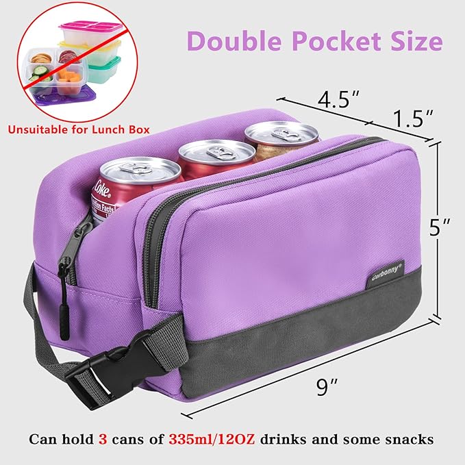 Cerbonny Small Cooler Bag Freezable Lunch Bag, Small Lunch Bag Insulated with Ice Pack, Double Layer Insulated Snack Bag for Work School Trip, Mini Cooler Bag Ideal for Fresh Snacks (Purple Double)