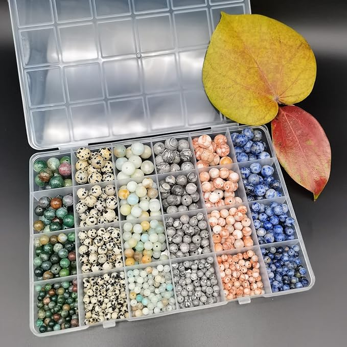 Natural Round Stone Beads About 720pcs Genuine Real Healing Crystal Stones Beading Loose Gemstone DIY for Bracelet Jewelry Making Kit(4/6/8/10mm,6 Color B)