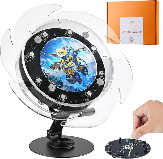 STEM DIY Toys Hand Assembly Electronic Spin The Wheel | Science Craft Kit for Kids Ages 8-9-10-11-12-13-14-15+ Years Old | Educational Gifts for Boys&Girls | Video Guide (Fire Wheel-Rumble Meow)