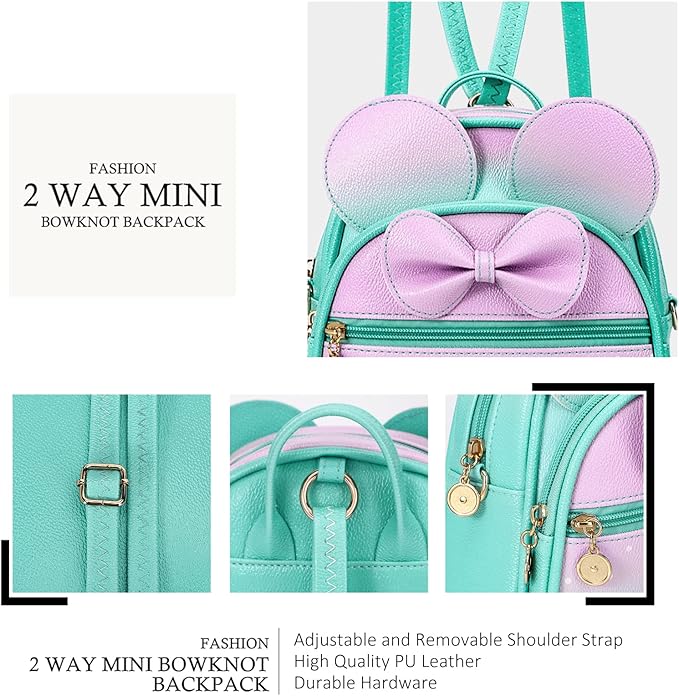 KL928 Girls Bowknot Polka Dot Cute Mini Backpack Small Daypacks Convertible Shoulder Bag Purse for Women