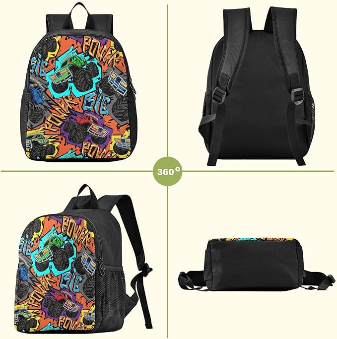 Toddler Monster Truck Car Waterproof Mini Backpack Boys/Girls Cute Small Backpack Kindergarten Preschool Bags 11 Inch