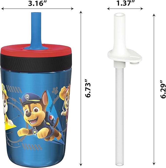 Zak Designs PAW Patrol Kelso Tumbler Set, Leak-Proof Screw-On Lid with Straw, Bundle for Kids Includes Plastic and Stainless Steel Cups with Additional Sipper (Paw Patrol- 3pc)15 fl oz