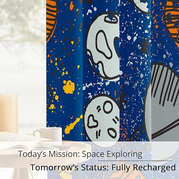 Kids Space Planet Blackout Curtains - 100% Blackout, Thermal Insulated, Noise Reducing, Perfect for Kids Room and Nursery, 2 Panels (Space-is-Great, W52×L63)