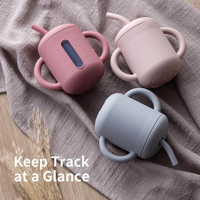 SAMiGO Silicone Sippy Cup, Baby Straw Cup for 6 12 18 Months, Sippy Cup with Straw for Toddlers 1-3 Years, Baby Water Cup for Drinking and Training, 6 oz