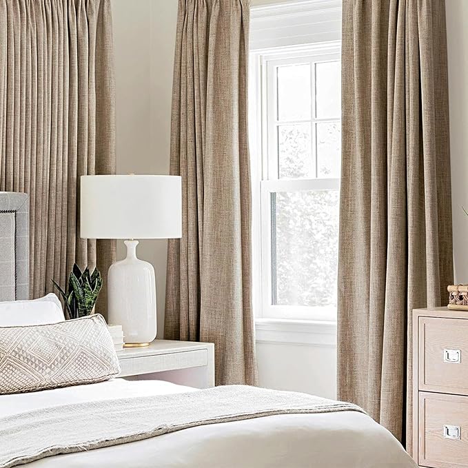 MIULEE 100% Blackout Linen Textured Curtains for Bedroom Solid Thermal Insulated Copper Brown Grommet Room Darkening Curtains & Drapes Luxury Decor for Living Room Nursery 62 x 96 Inch (2 Panels)