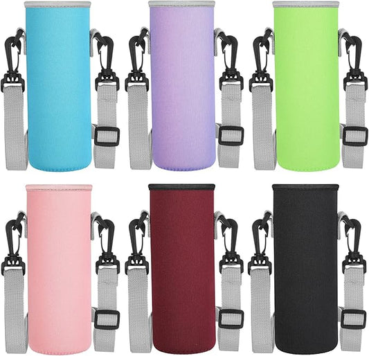 Rtteri 6 Pcs Neoprene Water Bottle Carrier Bag with Adjustable Shoulder Strap 32oz Insulator Water Bottle Cover Holder Cooler Sleeve for Stainless Steel/glass/plastic (Cute)