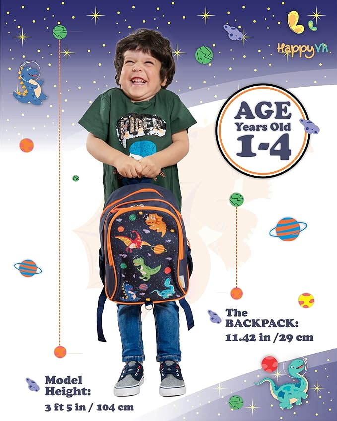 HappyVk- Backpack with Leash for Kids-Anti Lost Walking Toddler Leash-Dinosaur design-for 1-4 Years Old Boys, Girls