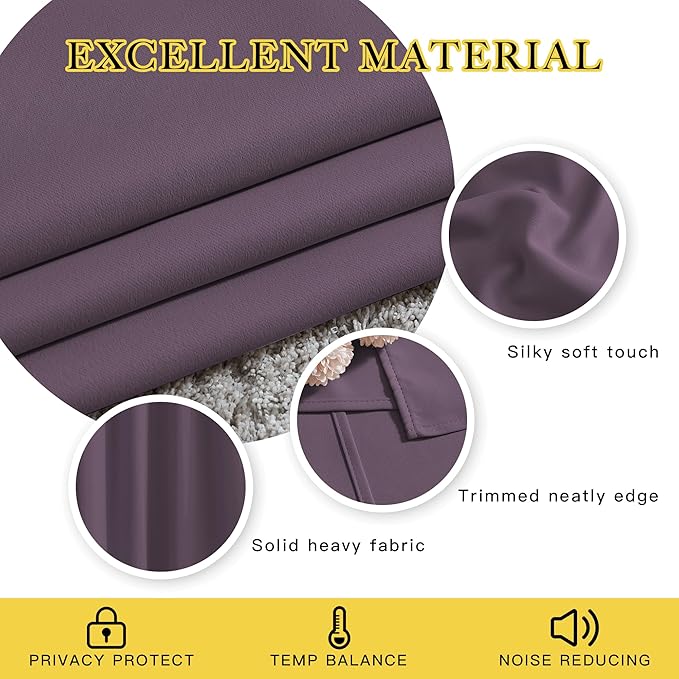 NICETOWN Plum Curtains for Living Room 84 inches Long - Plum Grommet Room Darkening Window Treatments Sound Reducing Drapes for Bedroom, 2 Panels, W52 x L84