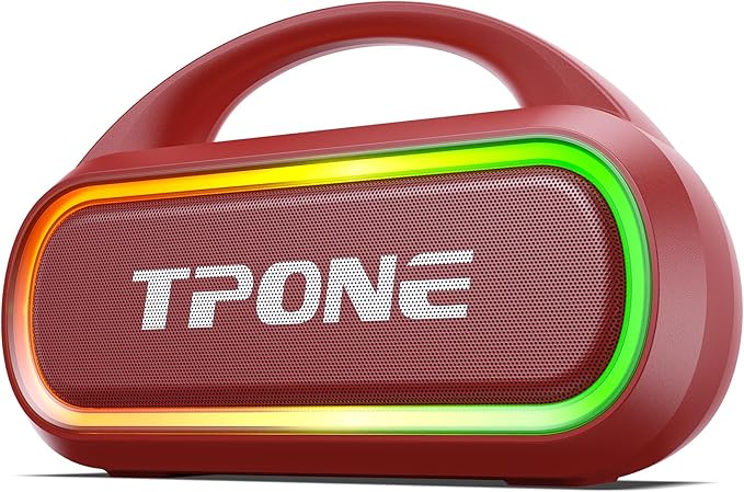 TPone Portable Bluetooth Speaker, 30W (Peak) Wireless Speaker for Outdoor, Up to 12H Playtime, IPX5 Waterproof with Light, TWS Pairing, for Home/Party/Outdoor/Beach, Birthday Gift (Red)