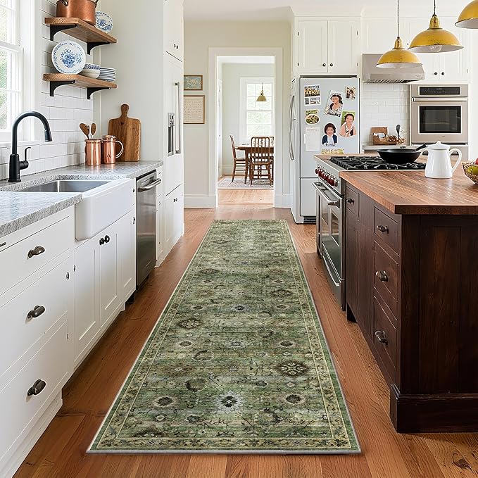 Washable Runners for Hallways Kitchen Rugs: 2'x10' Runner Rug Stain Resistant Non Slip Low Pile Soft Carpet Runners for Hallways Bedroom Kitchen Entryway Indoor Laundry Room Farmhouse