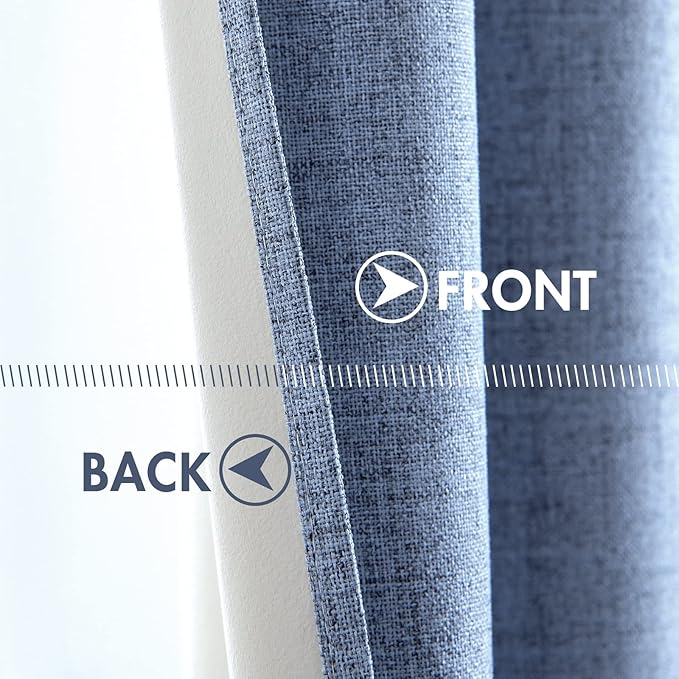 MIULEE Linen Blackout Curtains and Drapes 100% Room Darkening Thermal Insulated Grommet Window Panels with Coating 2 PCs W 42 x L 90 inches Stone Blue
