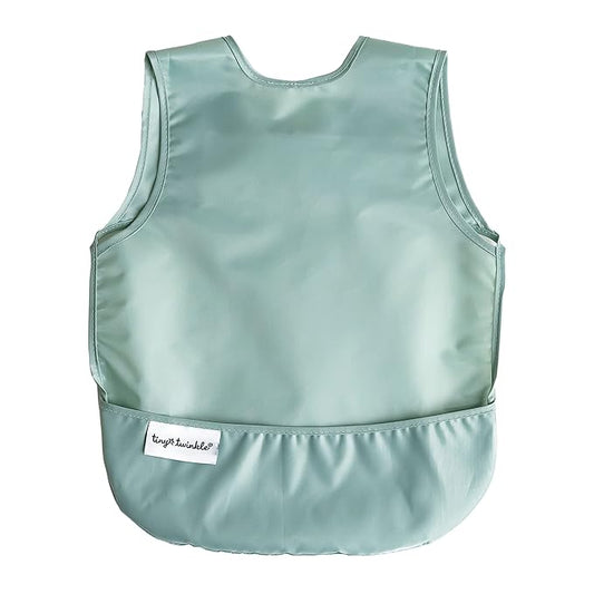 Tiny Twinkle Mess Proof Baby Bib - Waterproof & Lightweight Baby-Led Weaning Apron | 100% Recycled Polyester, Easy Clean & Machine Washable (Sage Green, Small 6-24 Months)