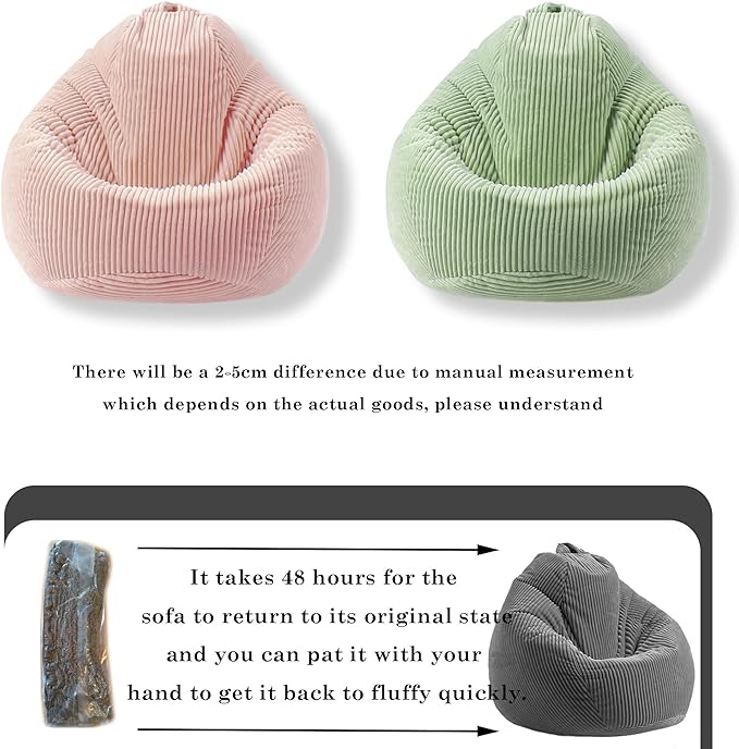 LPMOERA Bean Bag Chairs for Kids/Teen with Memory Foam Filling Bean Bag Sofa with Soft Corduroy Fabric BeanBag Chair for Living Room Bedroom College Dorm Reading Chair Greyish-Green