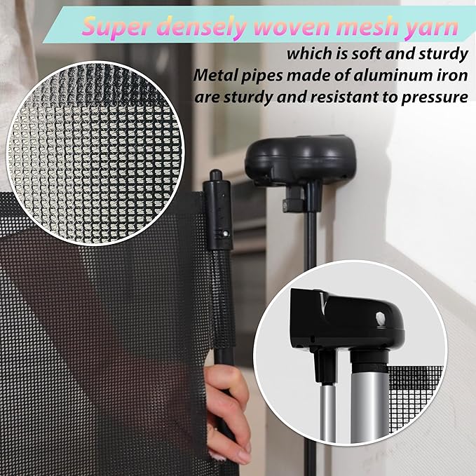 Retractable Baby Gates for Stairs, 55" Wide Baby Gate Dog Gate, 41" Tall Retractable Pet Gate for Doorways, Child Safety Gates Mesh Gate with Fiberglass Rods for Stairways, Hallways, Indoor/Outdoor