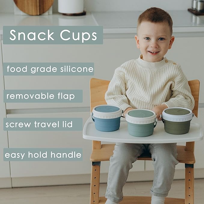 No Spill Silicone Toddler Snack Containers, Detachable Silicone Flap for Filling&Cleaning, Crumb-Free Hard Plastic Screw Travel Lid, Ultra-Soft for Baby Kids Hand In-Out, Snack Cup Holder 12 oz