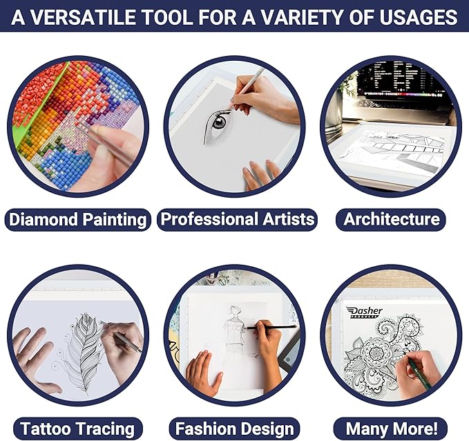 LED Tracing Light Box, Ultra-Thin Light Pad with Adjustable Brightness, Includes USB Cable, Adapter, Tracing Paper, and Clip. Portable Drawing Pad and LED Board for Sketching, Cricut Projects, Art