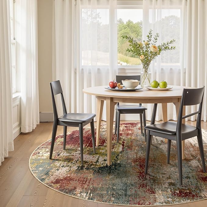 Washable Area Rugs 6ft Non-Slip Modern Abstract Soft for Living Room Entryway Bedroom Nursery, Print Pattern, Brown Rust Red Multi