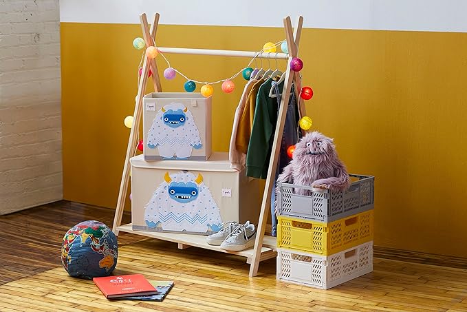 3 Sprouts Toy Storage Organizer: Toy Box Cube Organizer for Playroom, Nursery - Foldable Storage Bin - Yeti