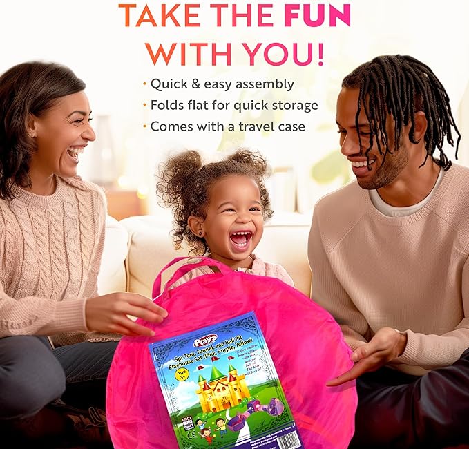 Playz 5pc Kids' Play Tents & Tunnels - Ball Pit for Toddlers, Basketball Hoop, Crawling Tubes, Pop-Up Playhouses, Baby Obstacle Course for Indoor or Outdoor Use