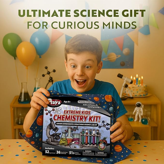 Playz Extreme Chemistry Set – 52 Unique Experiments, Science Kits for Kids Age 8-12, Lab Gear, Volcano Project, Learning Tools, Fair Activity, Discovery Gift, STEM Toys for Boys and Girls