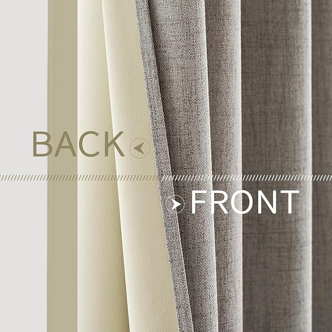 MIULEE 100% Blackout Linen Textured Curtains for Bedroom Solid Thermal Insulated Warm Taupe Grommet Room Darkening Curtains & Drapes Luxury Decor for Living Room Nursery 52 x 72 Inch (2 Panels)