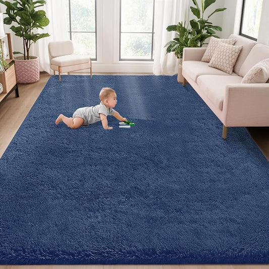 5x8 Area Rug for Living Room: Fluffy Shag Soft Washable Rugs Fuzzy Plush Indoor Carpet for Bedroom Nursery Playroom Dorm Kids Girls Boys Room (Navy Blue, 5'x8')