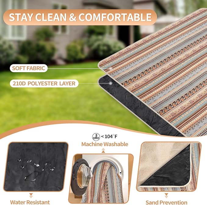 Extra Large Waterproof Picnic Blanket | Portable Camping & Beach Mat | Sand Free with Carry Strap | Park Blanket for Grass, Hiking, Travel, Concerts, Indoor (Orange)