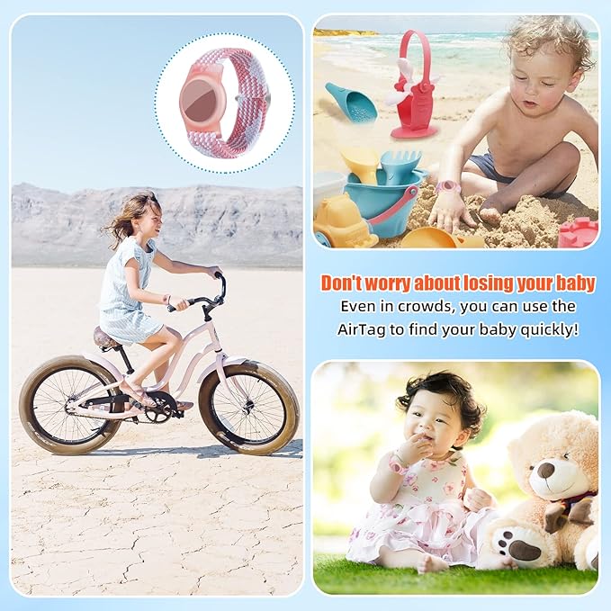 Bracelet for Kids Compatible with AirTag, Nylon Stretch Braided Air Tag Wristband, Protective Case for Airtag GPS Tracker Holder, Adjustable Elastic Watch Band for Toddler Child Elder (Rainbow)